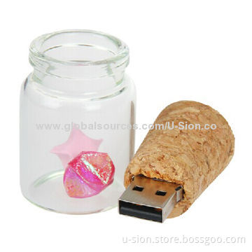 Drift Bottle-shaped USB Flash Drive, OEM/ODM Orders Welcomed, Capacity from 128MG to 64GB